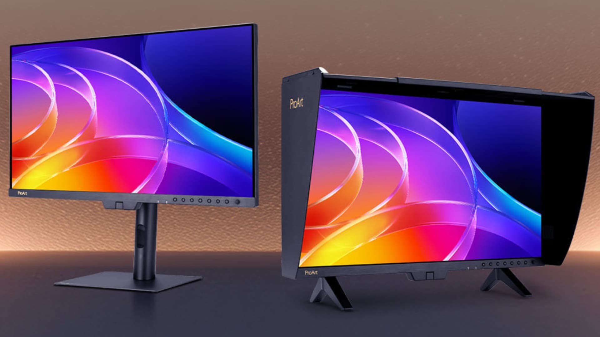 Monitor ASUS ProArt Display OLED PA32USD de 31,5 pulgadas sobre su pie ergonómico, visto de frente