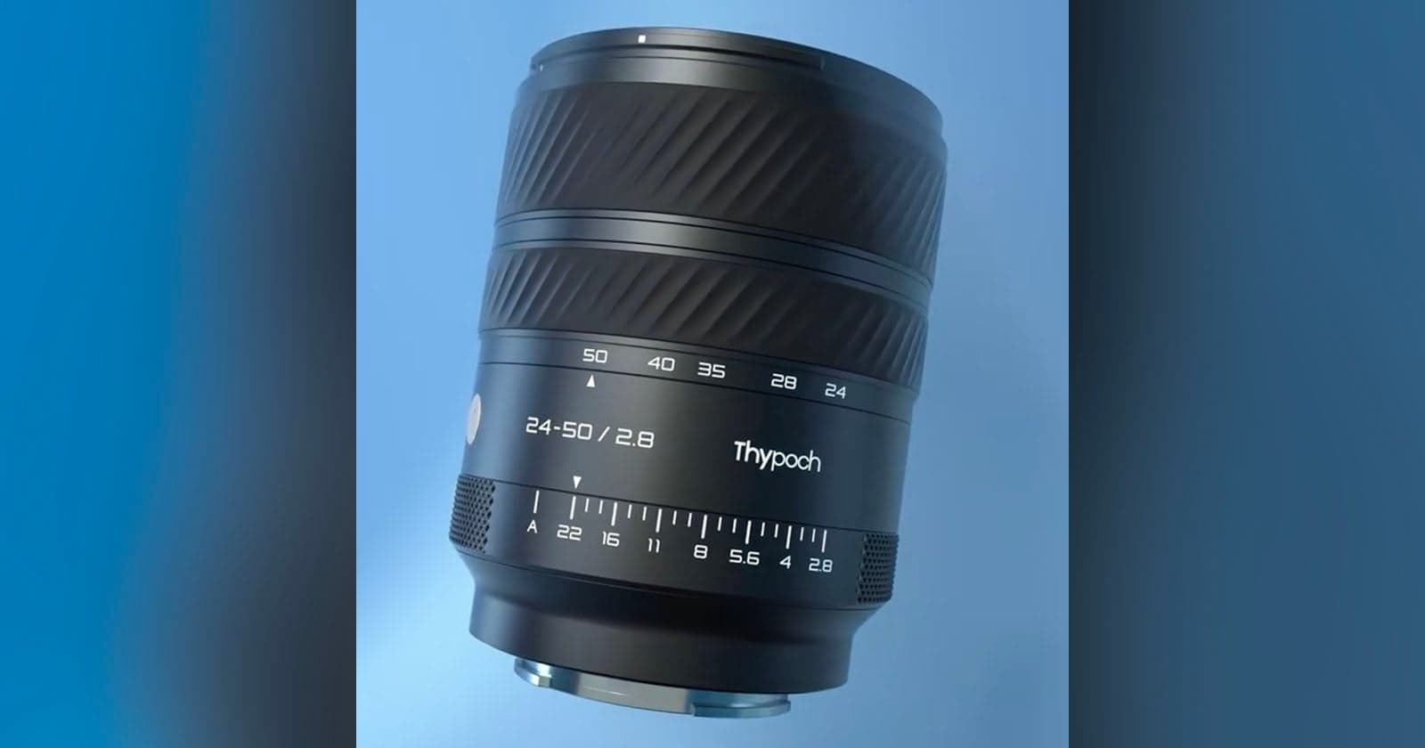 Thypoch Voyager 24-50mm f/2.8 lens for Sony E-mount, three-quarter view on a neutral background